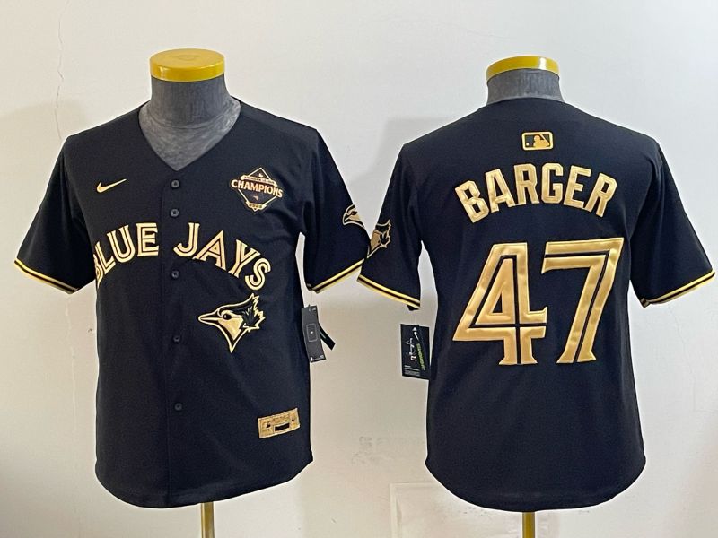 Youth 2026 Toronto Blue Jays #47 Barger Black Gold 5th generation Nike MLB Jersey style 01